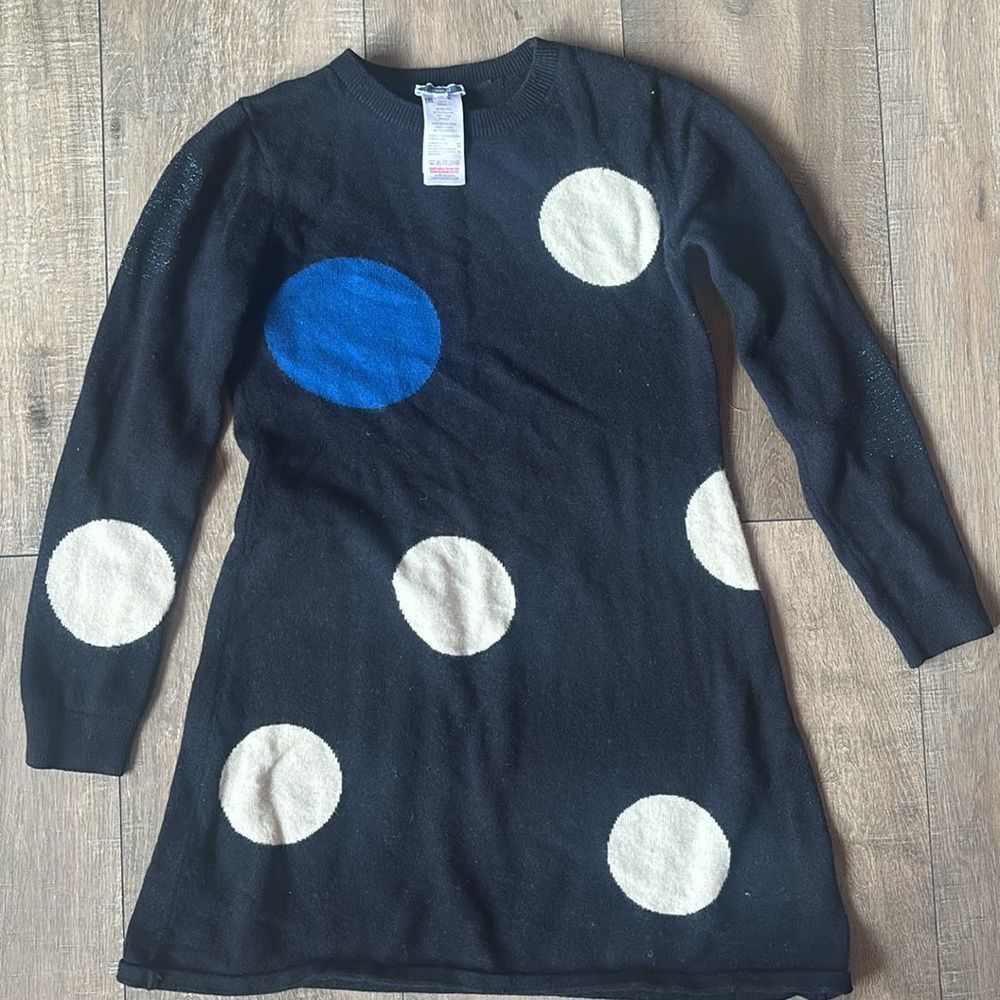 Jacadi Girl's Dress Navy Polka Dot Size 12 - Picture 2 of 3